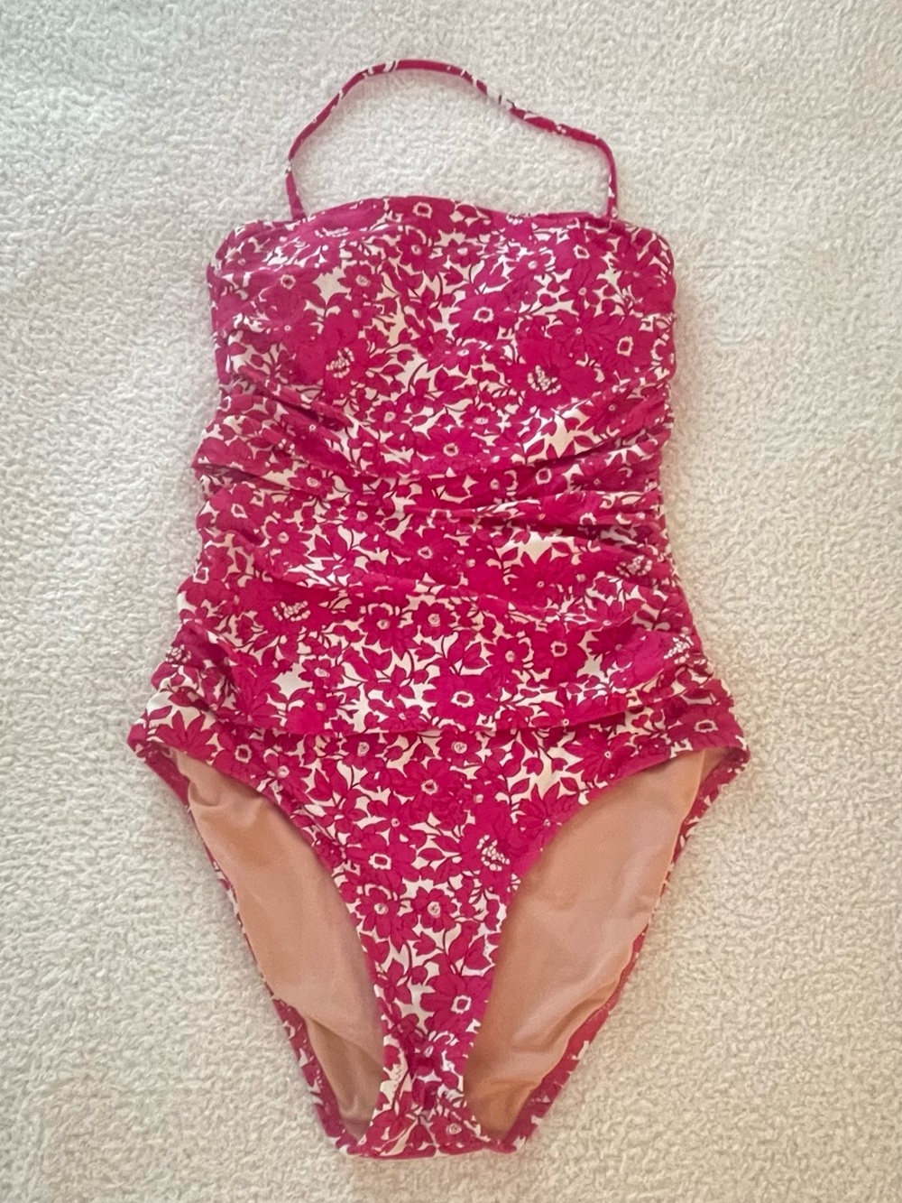 J. Crew Pink and White Floral One-Piece Swimsuit